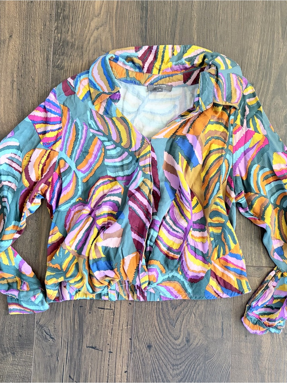 Haute Hippie Style Tropical Leaf Crop Top Blouse Medium - Picture 5 of 7